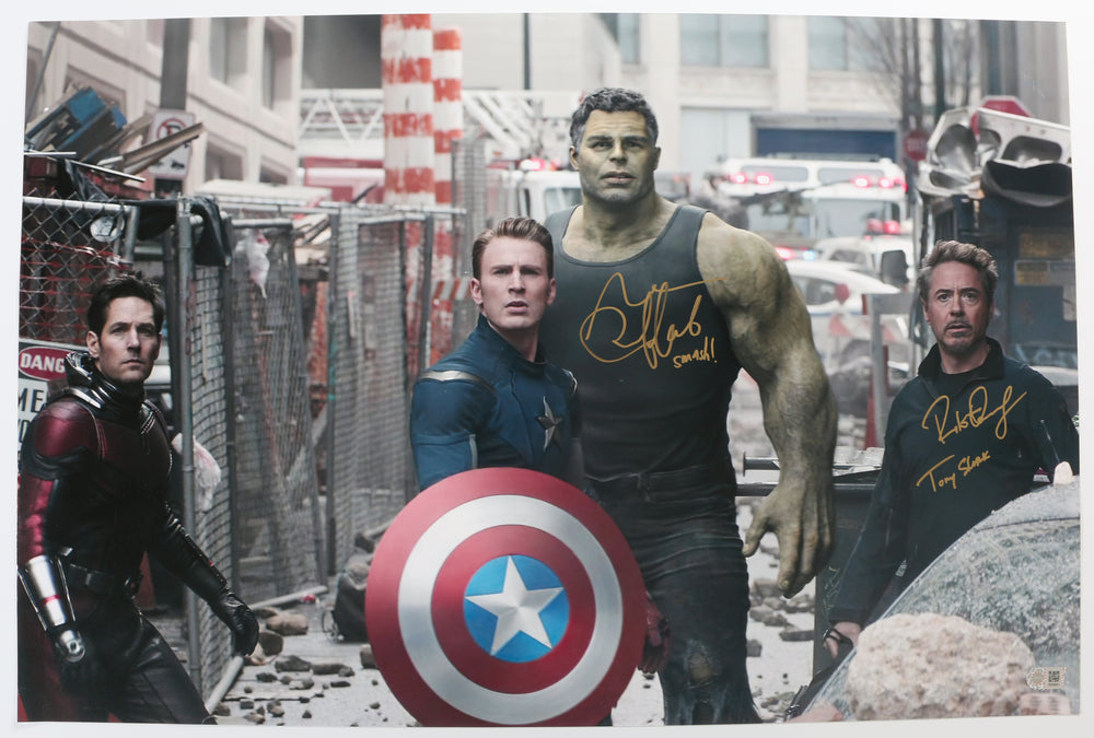 Robert Downey Jr. as Tony Stark & Mark Ruffalo as the Hulk in Avengers: Endgame (SWAU Witnessed) Signed 20x30 Oversized Photo with Character Name & Quote