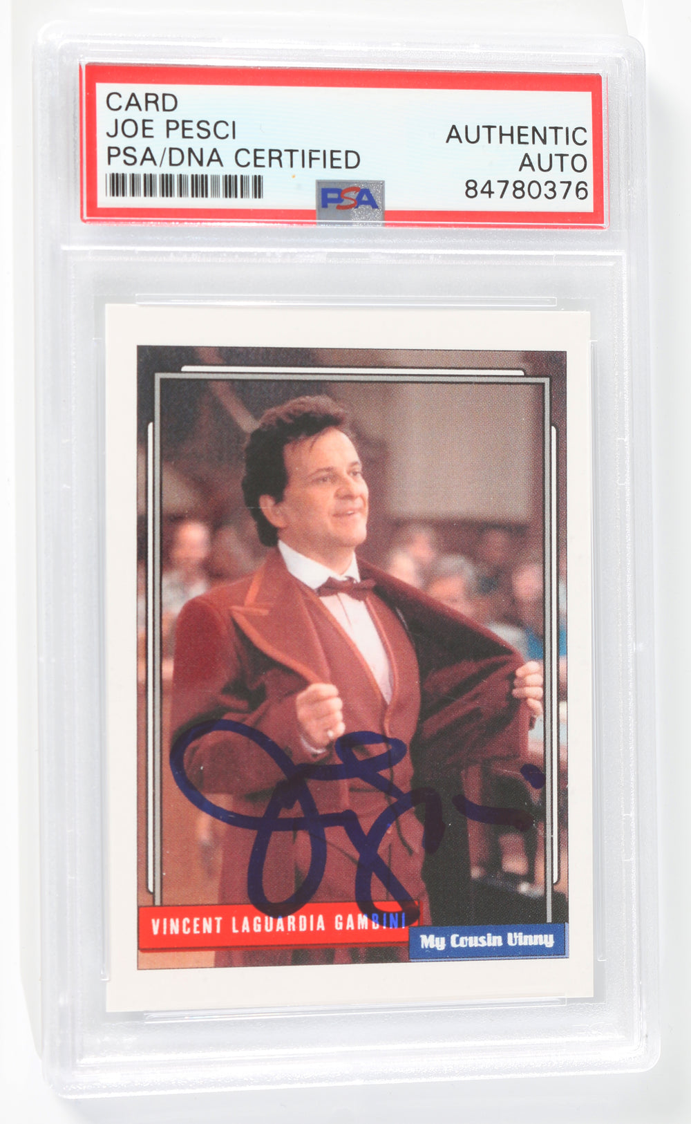 Joe Pesci as Vinny Gambini in My Cousin Vinny (PSA Encapsulated) Signed 2.5x3.5 Custom Trading Card