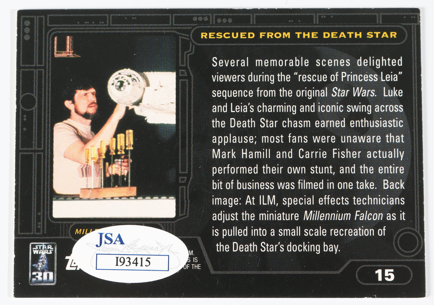 
                  
                    Carrie Fisher as Princess Leia Rescued from the Death Star in Star Wars: A New Hope (JSA) Signed Topps Trading Card
                  
                