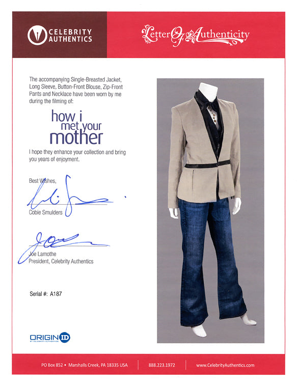 
                  
                    Cobie Smulders as Robin Scherbatsky in How I Met Your Mother Screen Worn Jacket, Blouse, Necklace, & Pants Wardrobe Set with Signed Letter of Authenticity
                  
                
