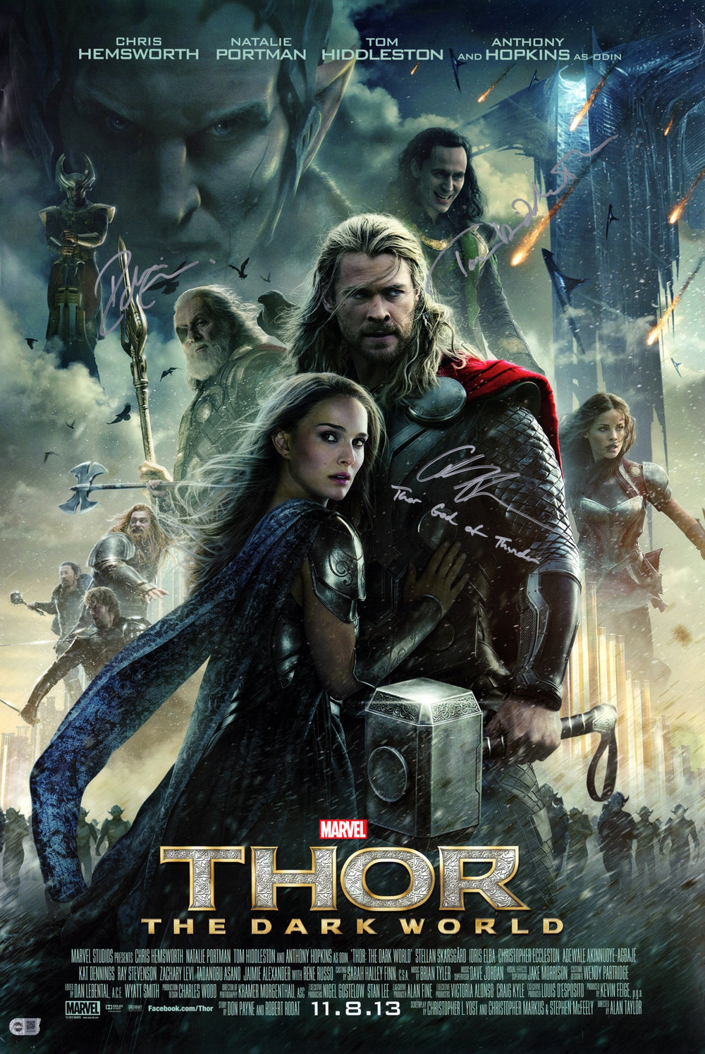 Thor: The Dark World 27x40 Poster Signed by Idris Elba, Tom Hiddleston, & Chris Hemsworth with 