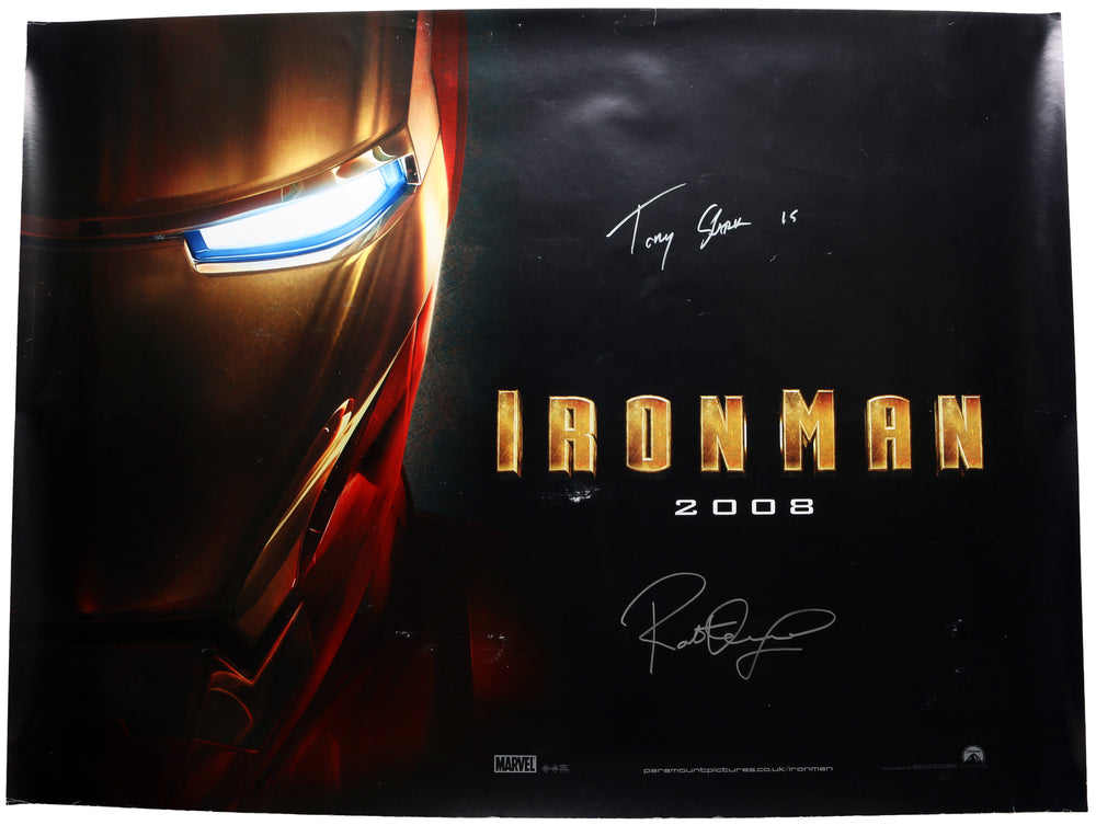 
                  
                    Iron Man 30x40 British Quad Poster (SWAU) Signed by Robert Downey Jr. with "Tony Stak is" Character Name
                  
                