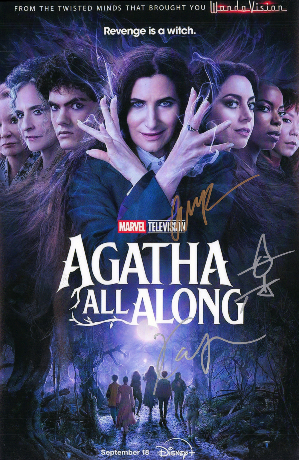 Aubrey Plaza as Death / Rio Vidal & Kathryn Hahn as Agatha Harkness in Agatha All Along Signed 12x18 Mini Poster with Witch Sketch