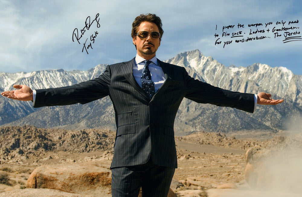 Robert Downey Jr. as Tony Stark in Iron Man (SWAU) Signed 30x20 Photo with Character Name & Extra Long Quote