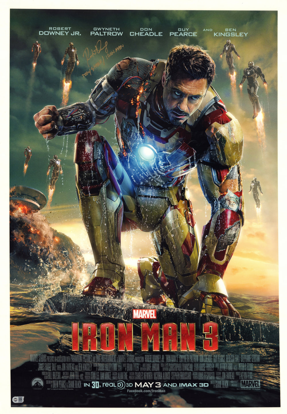 Robert Downey Jr. as Tony Stark in Iron Man 3 (SWAU) Signed 27x40 Poster with 