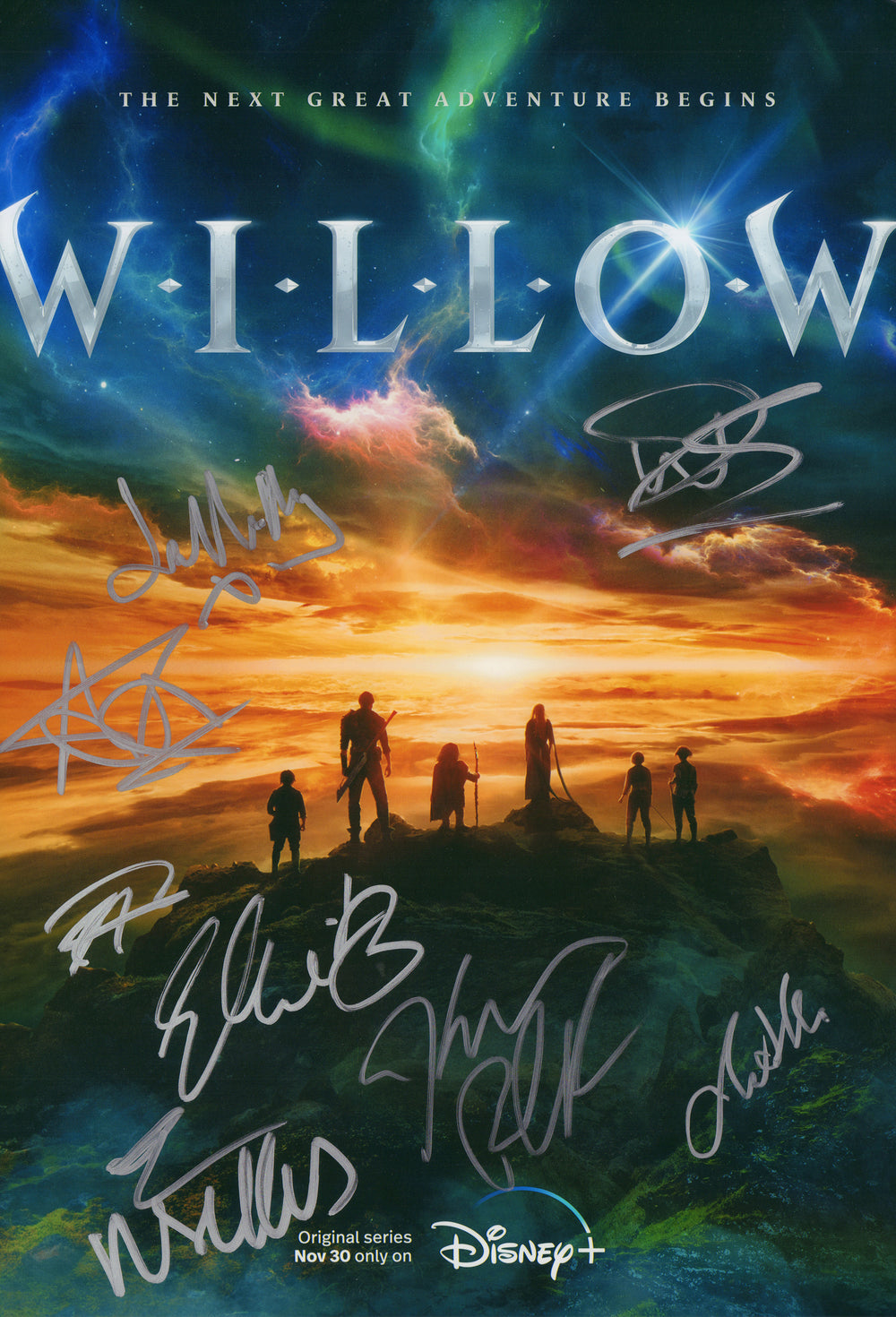 Willow 11x14 Photo Cast Signed by Warwick Davis, Joanne Whalley, Ellie Bamber, Tony Revolori, Annabelle Davis, Rosabell Laurenti Sellers, Amar Chadha-Patel, & Kevin Pollak