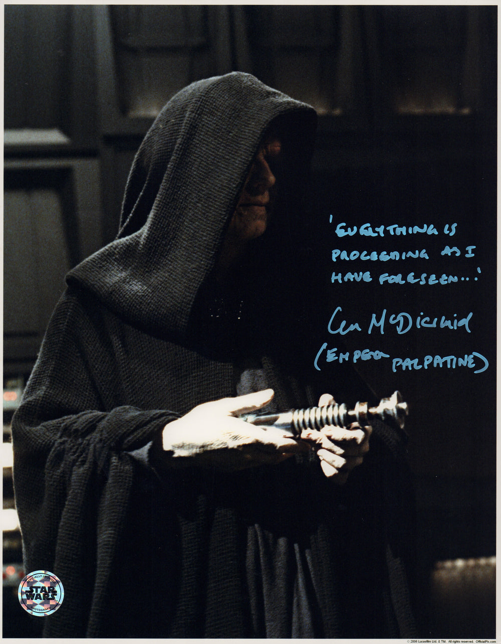 Ian McDiarmid as The Emperor in Star Wars: Return of the Jedi (Official Pix) Signed 11x14 Photo with Character Name & Quote