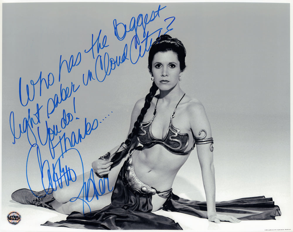 Carrie Fisher as Slave Princess Leia in Star Wars: Return of the Jedi Sexy (Official Pix) Signed 16x20 Photo with Great Unique Quote