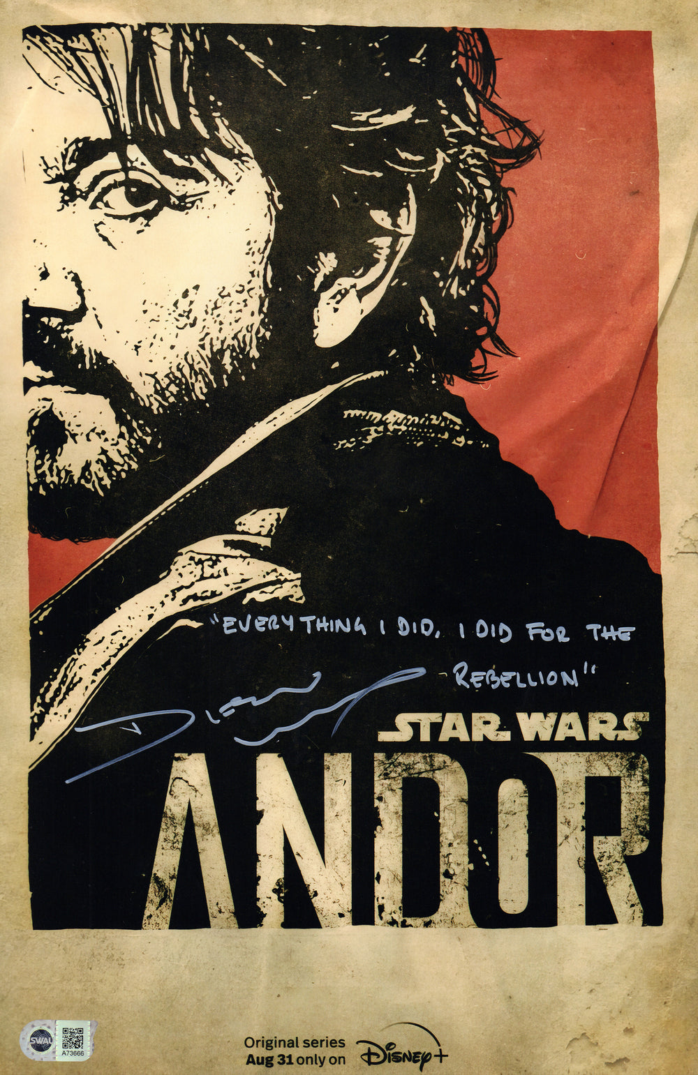 Diego Luna as Andor in Star Wars: Andor (SWAU) Signed 11x17 Mini Poster with Quote