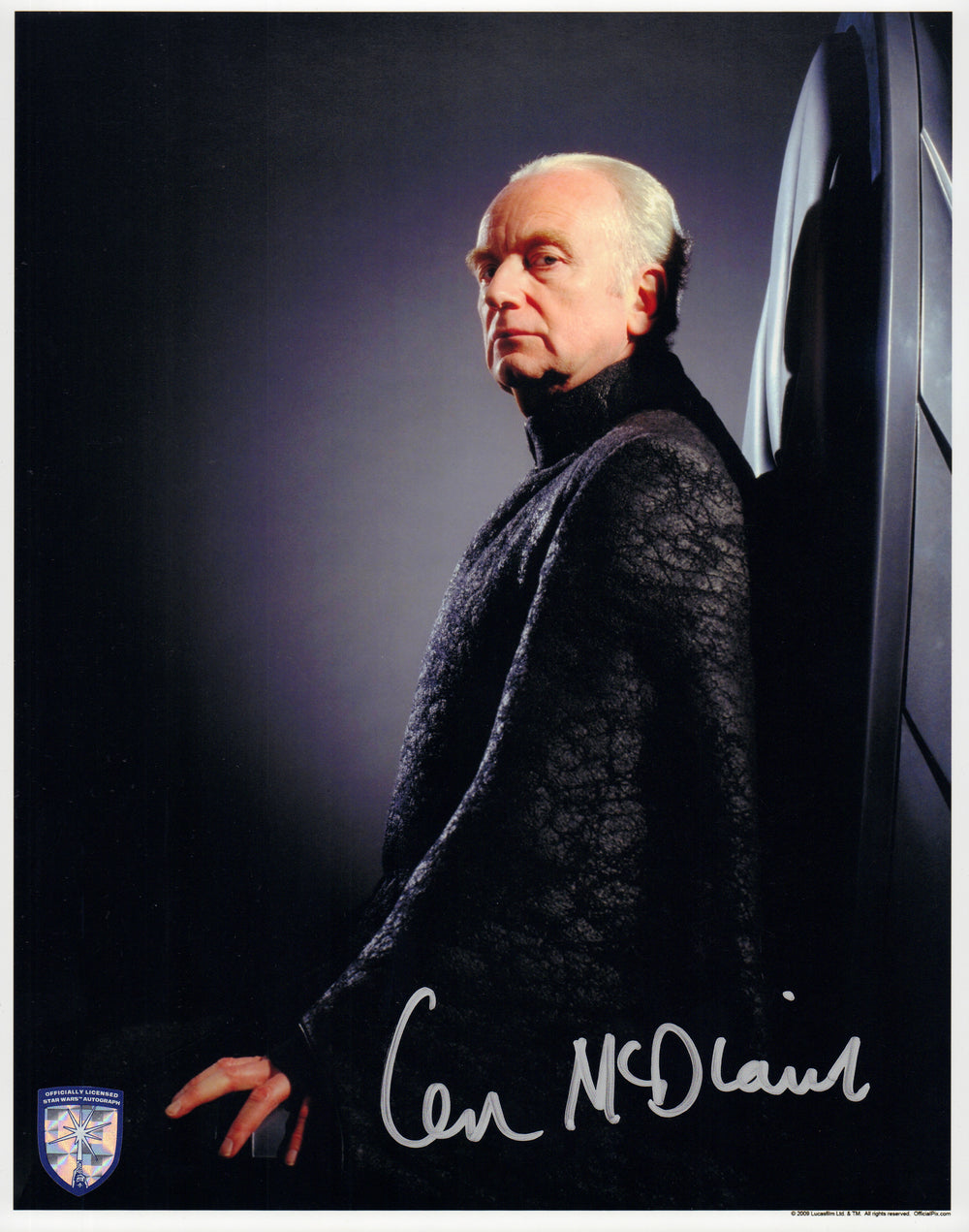 Ian McDiarmid as Senator Palpatine in Star Wars Episode III: Revenge of the Sith (Official Pix Lightsaber Shield) Signed 11x14 Photo