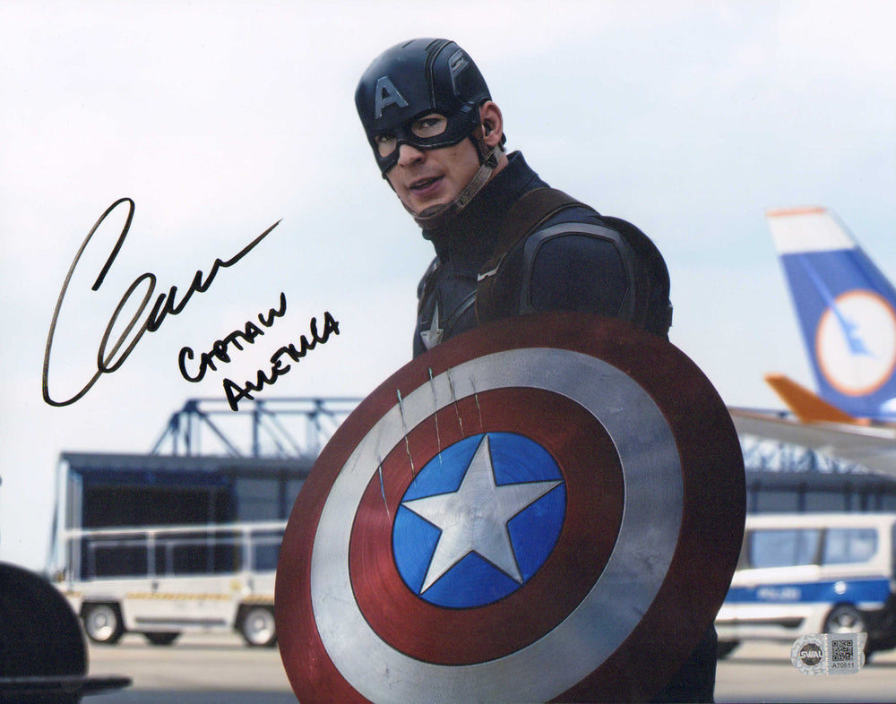 Chris Evans as Captain America in Captain America: Civil War (SWAU) Signed 11x14 Photo with Full Character Name