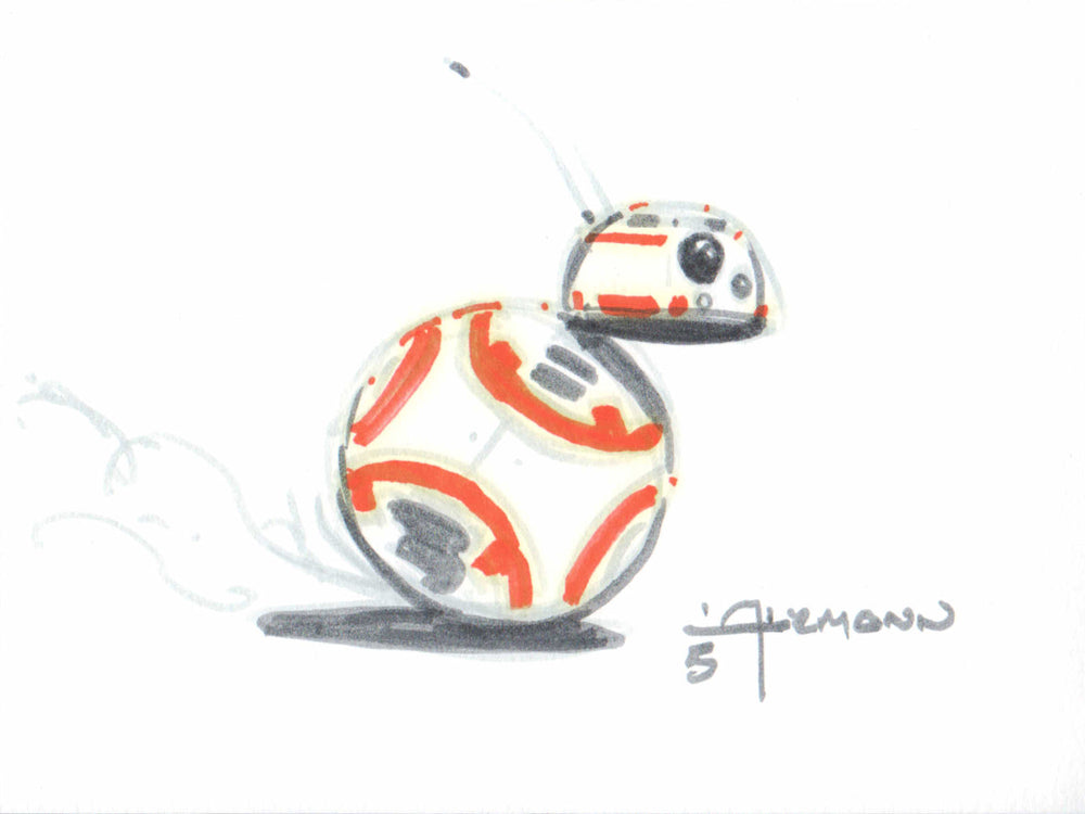 Christian Alzmann Concept Artist of BB-8 in Star Wars: The Force Awakens Original Art Sketch & Signed 6x8 Index Card