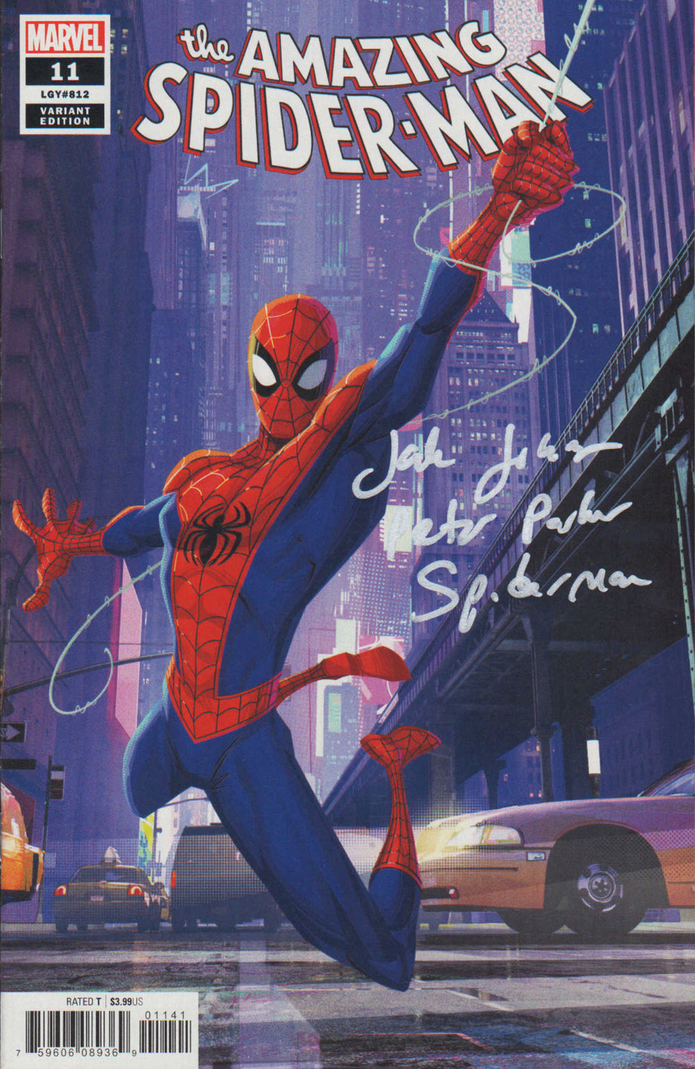 Amazing Spider-Man #11 (NM) Signed by Spider-Man: Into the Spider-Verse Voice Actor Jake Johnson with Character Name