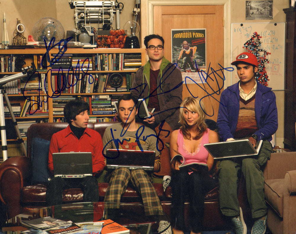 The Big Bang Theory 11x14 Photo Cast Signed by Jim Parsons, Kaley Cuoco, Johnny Galecki, Simon Helberg, & Kunal Nayyar Signed 11x14 Photo
