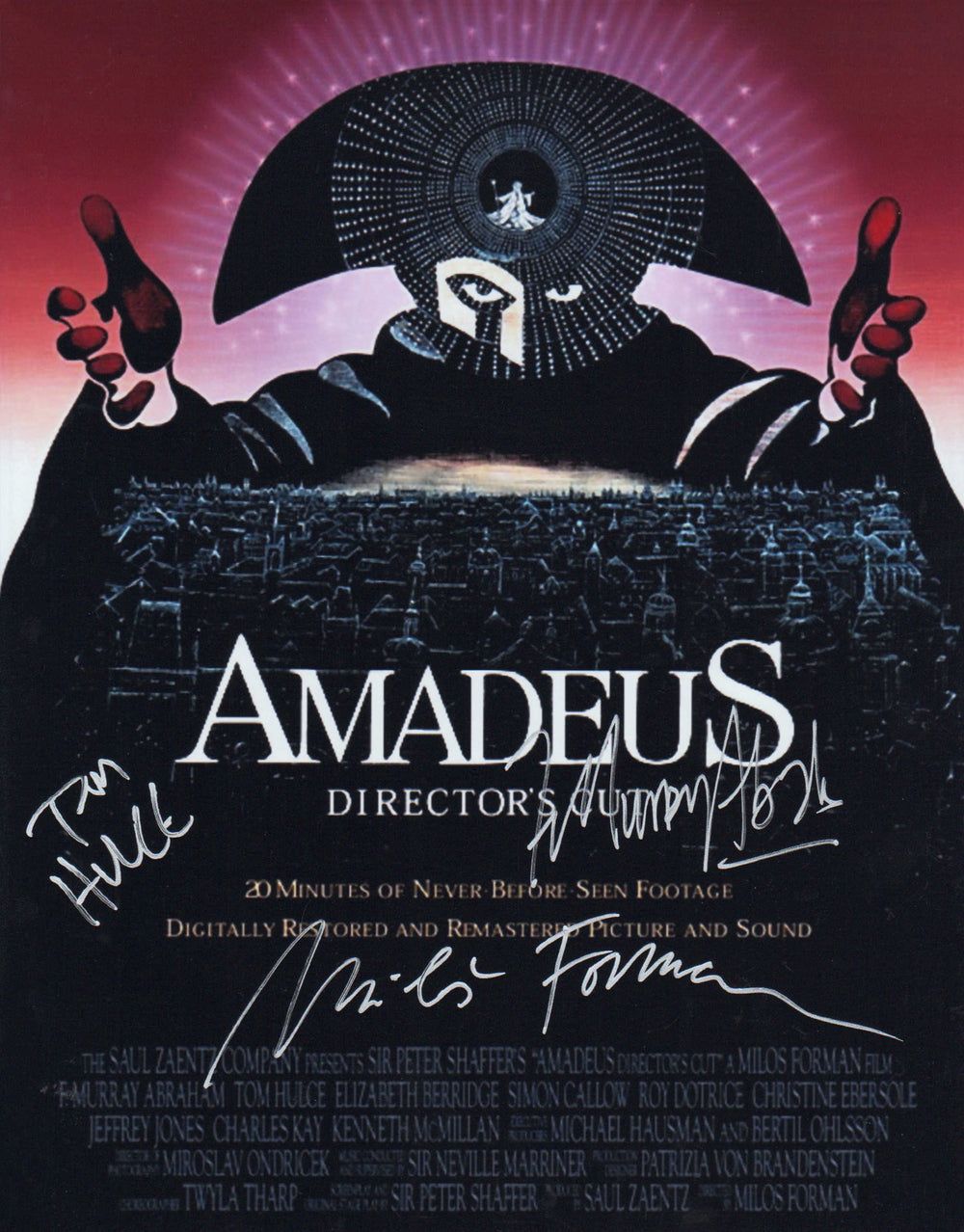 Amadeus 11x14 Photo Cast Signed by Tom Hulce, F. Murray Abraham, & Milos Forman