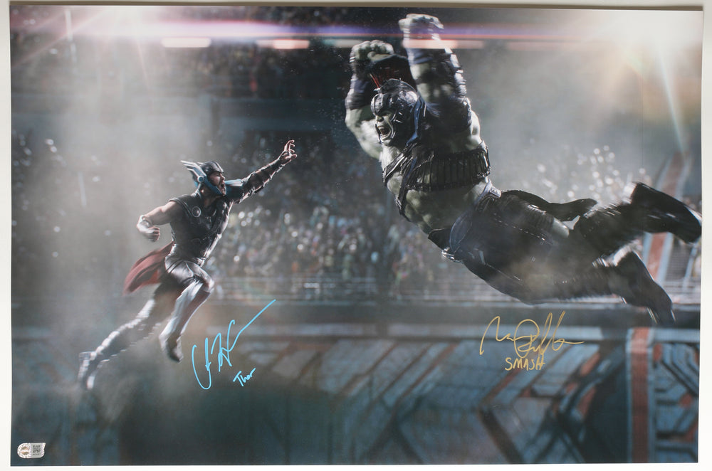 Chris Hemsworth as Thor vs. Mark Ruffalo as the Hulk in Thor: Ragnarok (SWAU) Signed 20x30 Photo with Character Names