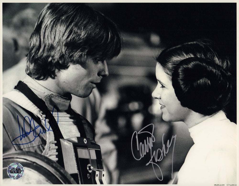Mark Hamill as Luke Skywalker & Carrie Fisher as Princess Leia in Star Wars: A New Hope (Official Pix) Signed 11x14 Photo