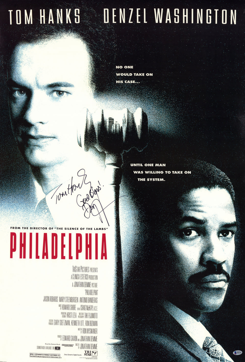 Tom Hanks and Denzel Washington in Philadelphia Signed 27x40 Poster