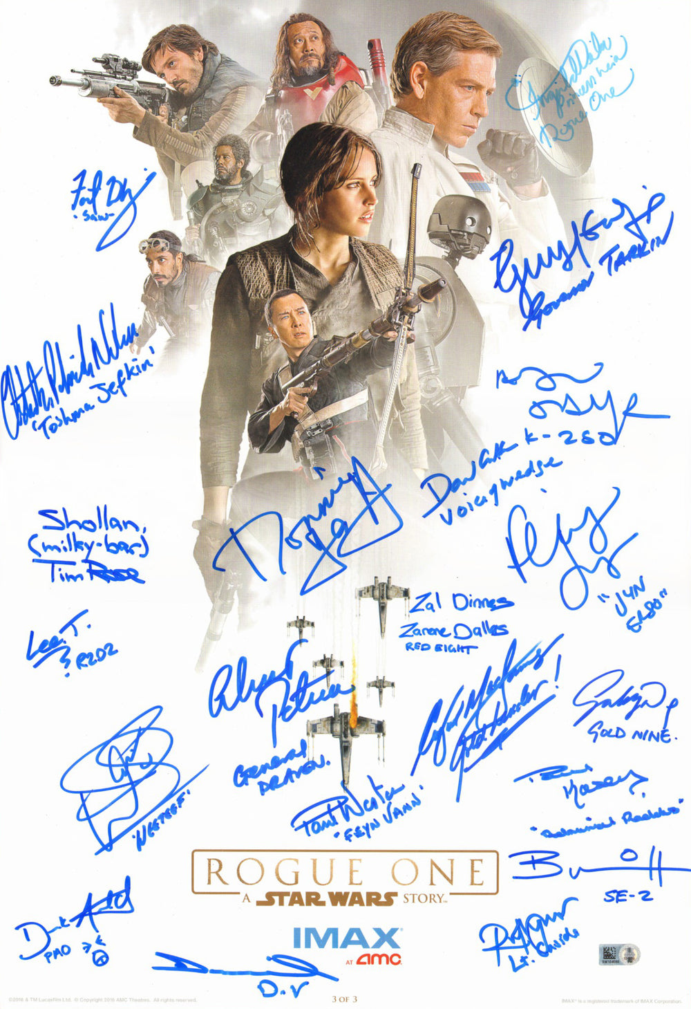 Rogue One: A Star Wars Story 13x19 Mini Poster (Topps Star Wars Authentics) Cast Signed by Felicity Jones, Donnie Yen, Alan Tudyk, Forest Whitaker, Ingvild Deila, Guy Henry, Christopher Patrick Nolan, Tim Rose, David Ankrum, Lee Towersey, & More