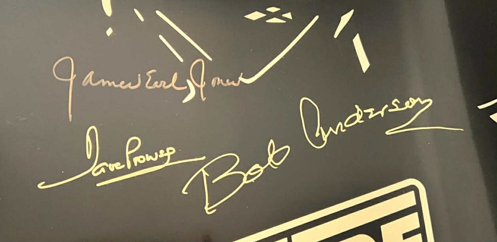 
                  
                    James Earl Jones, Dave Prowse, & Bob Anderson as Darth Vader in Star Wars: The Empire Strikes Back Signed 27x41 Gold Foil Poster
                  
                