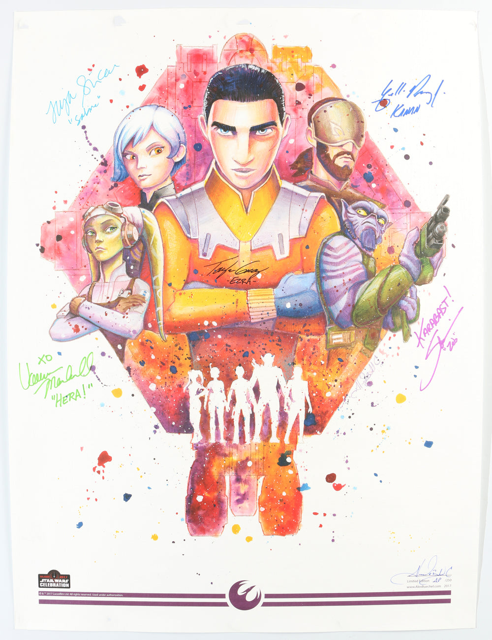 Star Wars: Rebels 18x24 Alex Buechel Art Print #AP/250 (Official Pix, Echo Base, Beckett) Signed by Taylor Gray, Vanessa Marshall, Freddie Prinze Jr., Tiya Sircar, & Steve Blum with Character Names