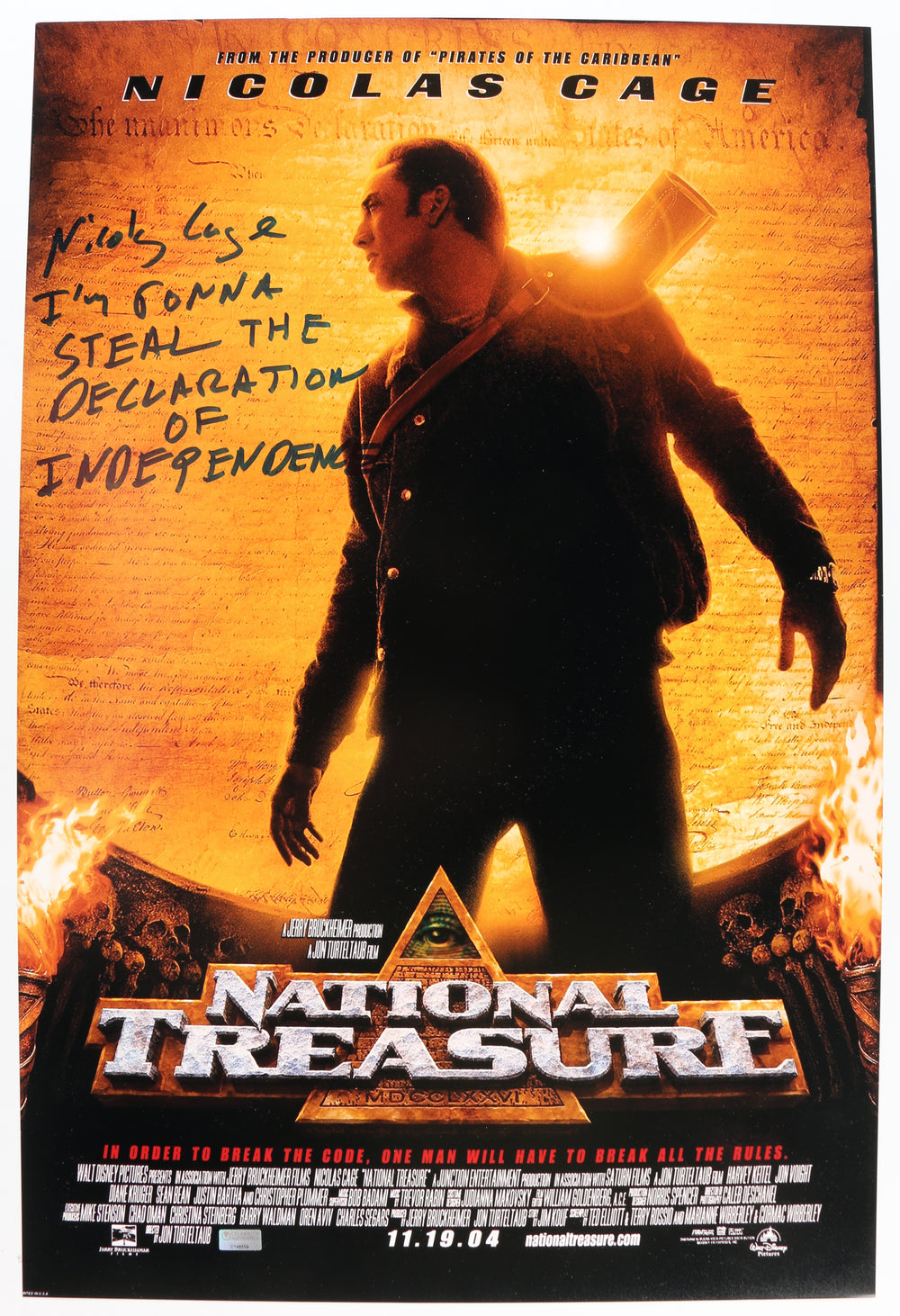 Nicolas Cage as Benjamin Franklin Gates in National Treasure (Celebrity Authentics) Signed 16x24 Mini Poster with 