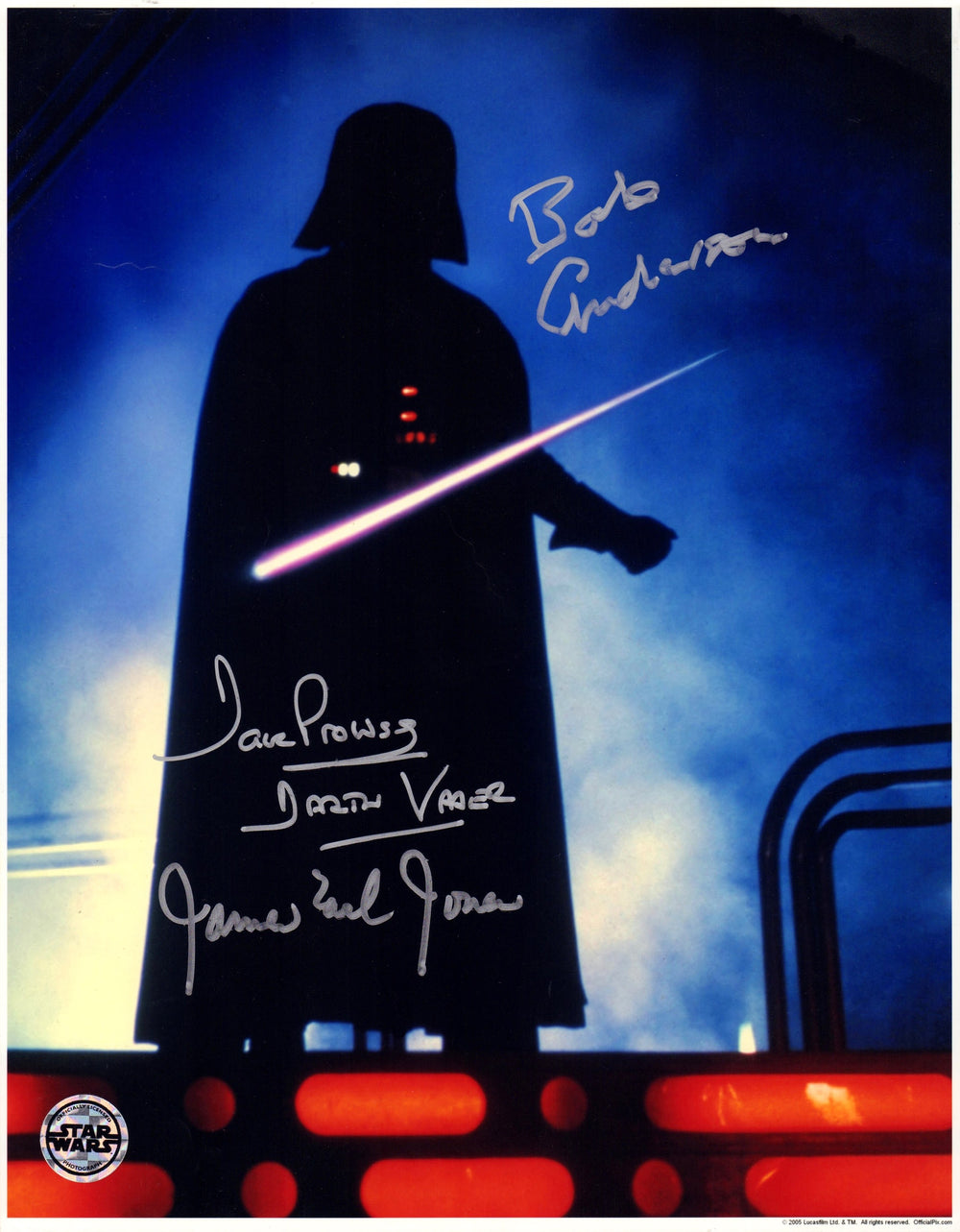 James Earl Jones, Dave Prowse, & Bob Anderson Darth Vader Star Wars: The Empire Strikes Back Signed 11x14 (Official Pix) Photo