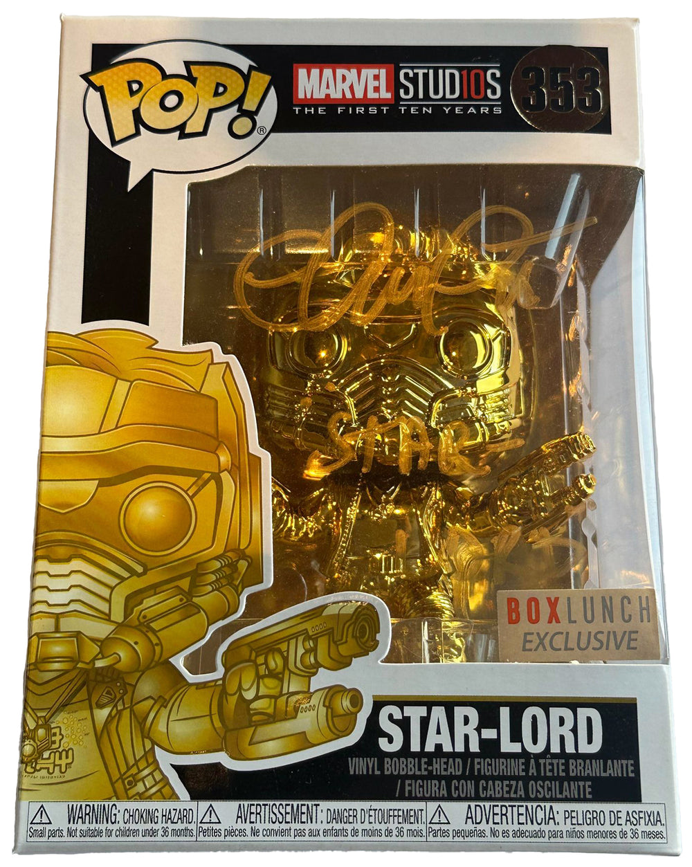 Chris Pratt as Star-Lord Marvel the First Ten Years (SWAU) Signed POP! Gold Funko #353 with Character Name
