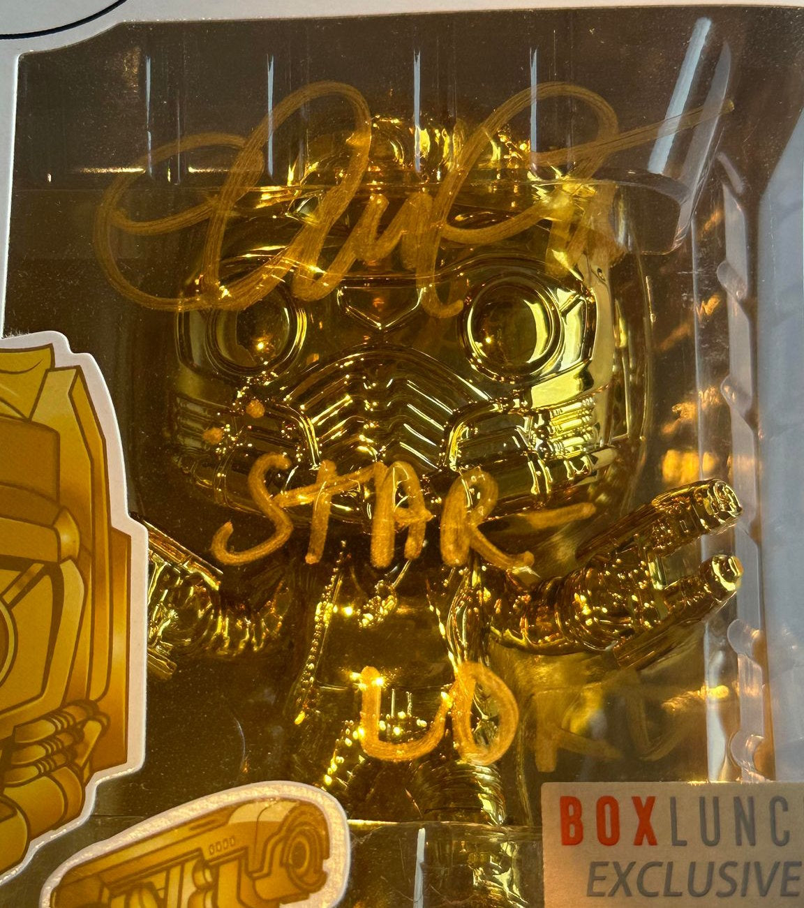
                  
                    Chris Pratt as Star-Lord Marvel the First Ten Years (SWAU) Signed POP! Gold Funko #353 with Character Name
                  
                