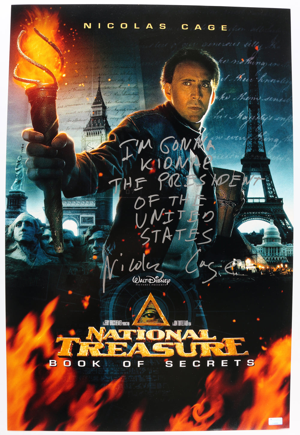 Nicolas Cage as Benjamin Franklin Gates in National Treasure: Book of Secrets (Celebrity Authentics) Signed 16x24 Mini Poster with 