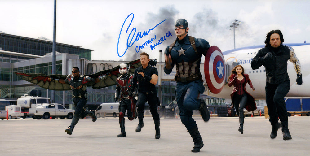 Chris Evans as Captain America in Captain America: Civil War (SWAU) Signed 10x20 Photo with Full Character Name
