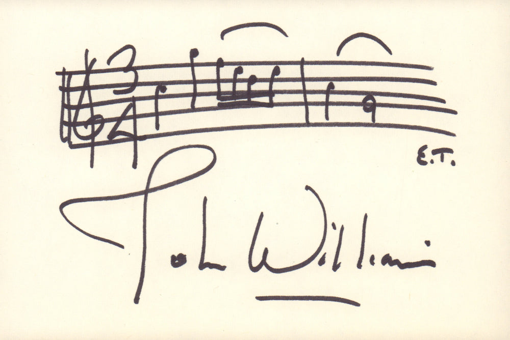John Williams Composer Signed 6x4 Index Card with Rare AMQS Handwritten Musical Notes of  E.T. the Extra-Terrestrial
