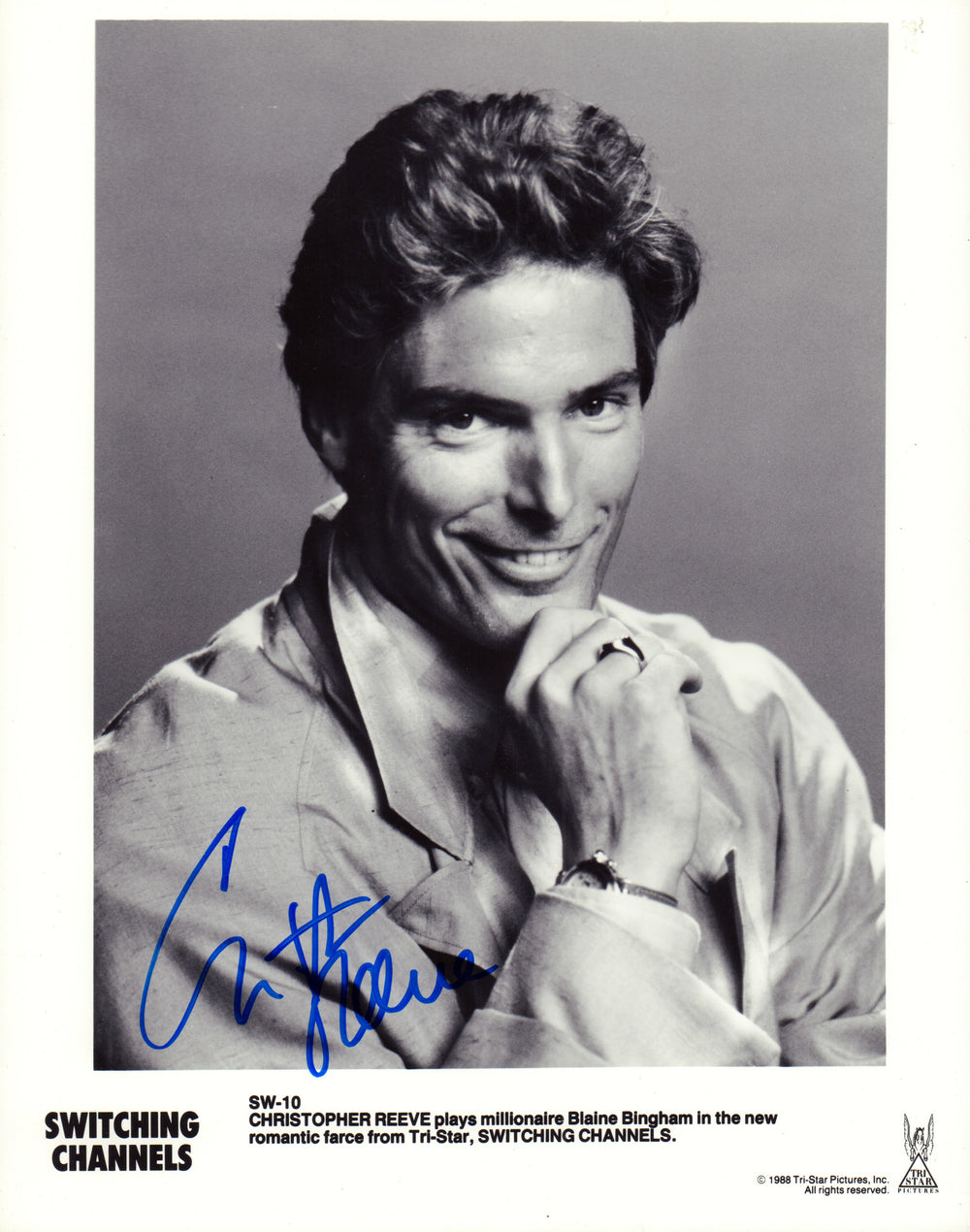 Christopher Reeve as Blaine Bingham in Switching Channels (Beckett) Signed 8x10 Press Photo