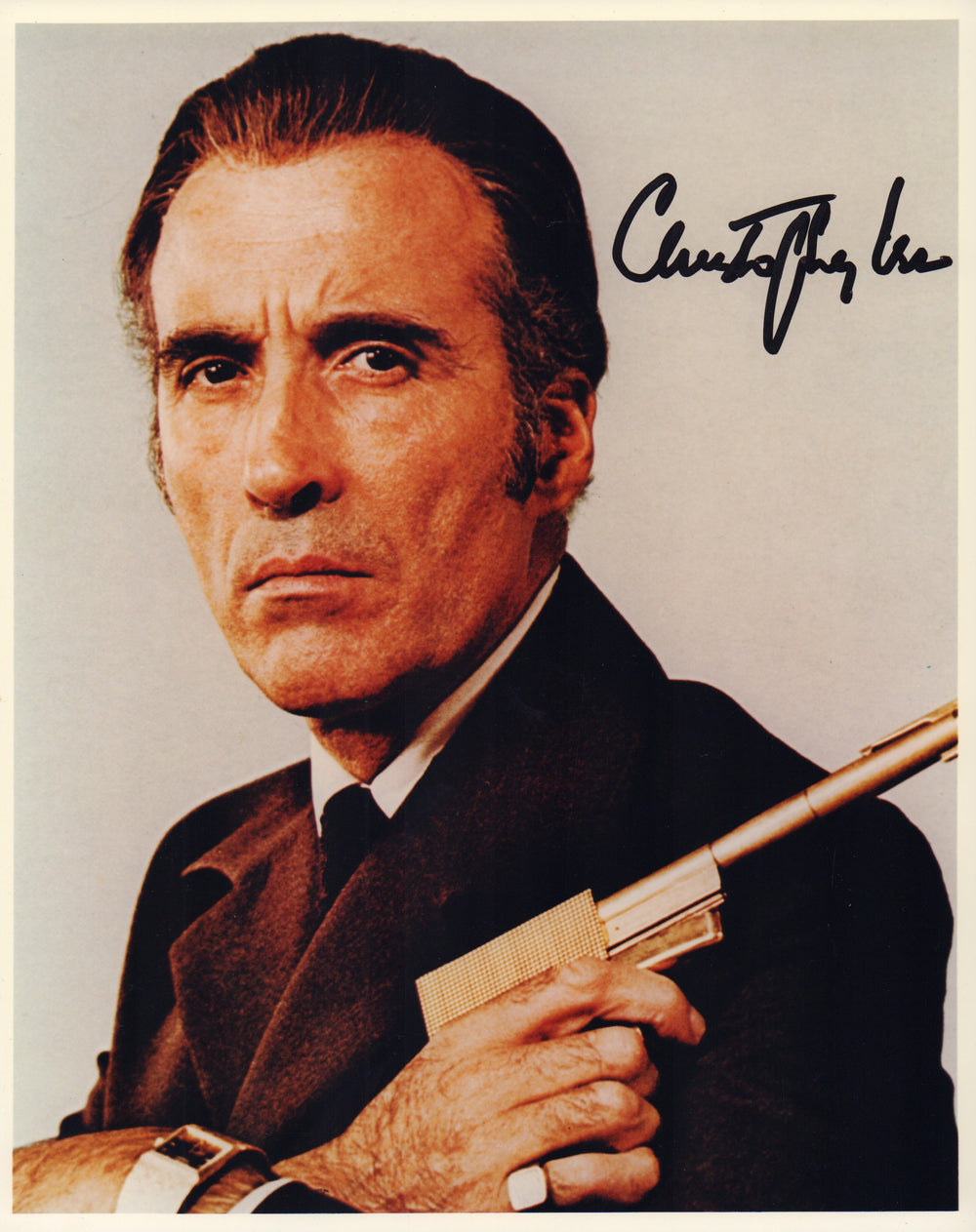 Christopher Lee as Francisco Scaramanga in James Bond The Man with the Golden Gun Signed 8x10 Photo