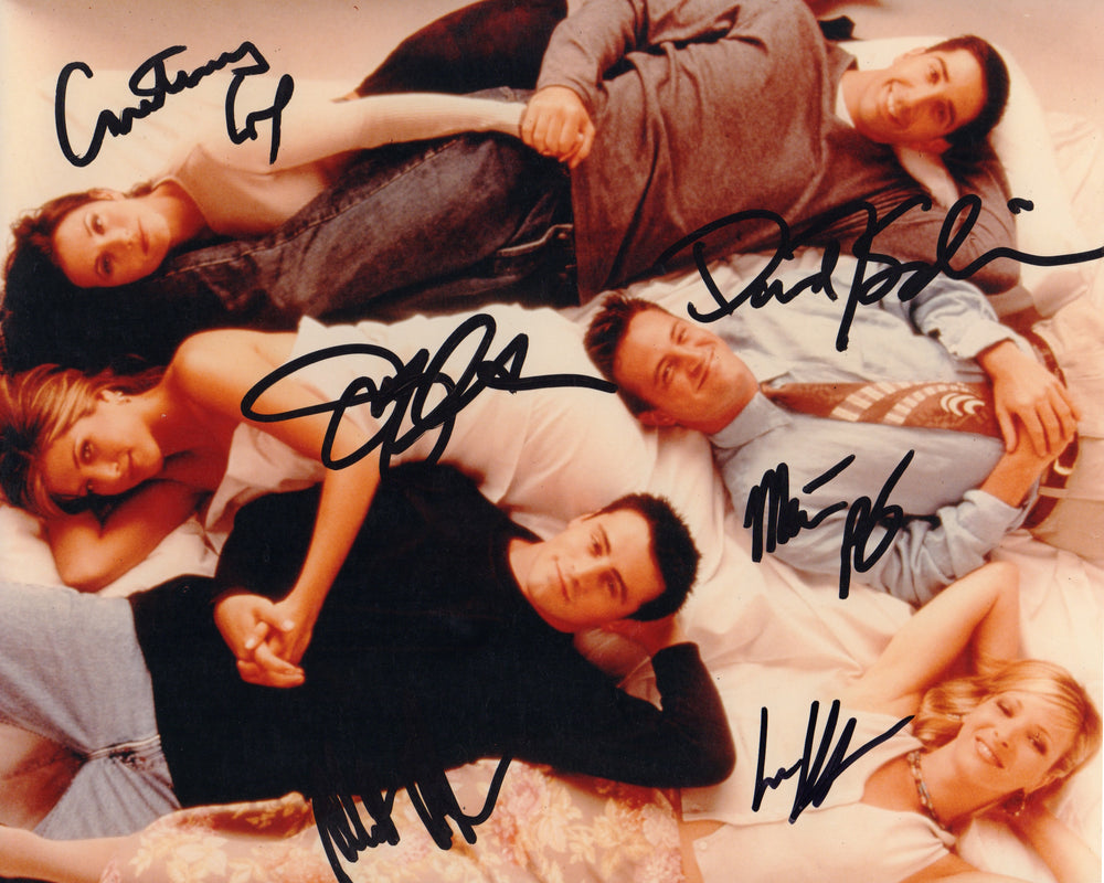 Friends TV Show Main Cast Signed 8x10 Photo - Jennifer Aniston, Courteney Cox, Lisa Kudrow, Matt LeBlanc, Matthew Perry, & David Schwimmer