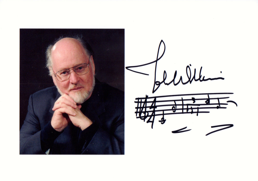 John Williams Composer Signed 5x7 Photo Index Card with Rare AMQS Handwritten Musical Notes of the Star Wars Theme