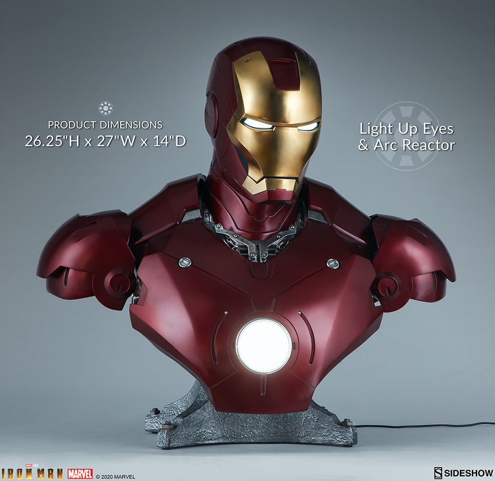 
                  
                    Iron Man Mark III Life-Size Bust Armor by Sideshow (SWAU) Signed by Robert Downey Jr.
                  
                