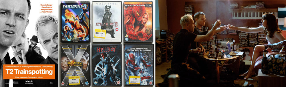 T2 Trainspotting Production Used LOT of Marvel Superhero / Hellboy DVDs from Simon's (Johnny Lee Miller) Apartment - 2017