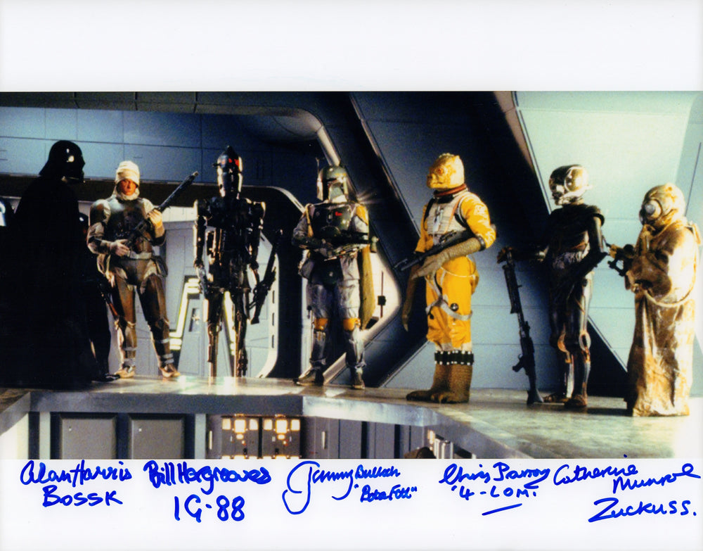 Star Wars: The Empire Strikes Back 11x14 Photo Signed by Bounty Hunters: Jeremy Bulloch, Bill Hargreaves, Alan Harris, Chris Parsons, & Catherine Monroe