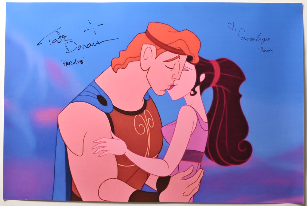 Disney's Hercules 20x30 Poster Signed by Tate Donovan as Hercules & Susan Egan as Megara With Character Names