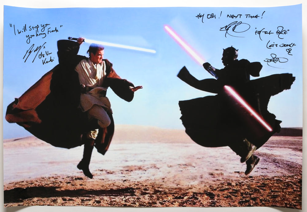Ewan McGregor as Obi-Wan Kenobi vs. Ray Park as Darth Maul in Star Wars Episode I: The Phantom Menace (Official Pix) Signed 20x30 Poster with Character Names & Quotes