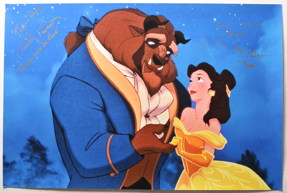 Disney's Beauty and the Beast 20x30 Poster Signed by Robby Benson as the Beast & Paige O'Hara as Belle with Song Quotes