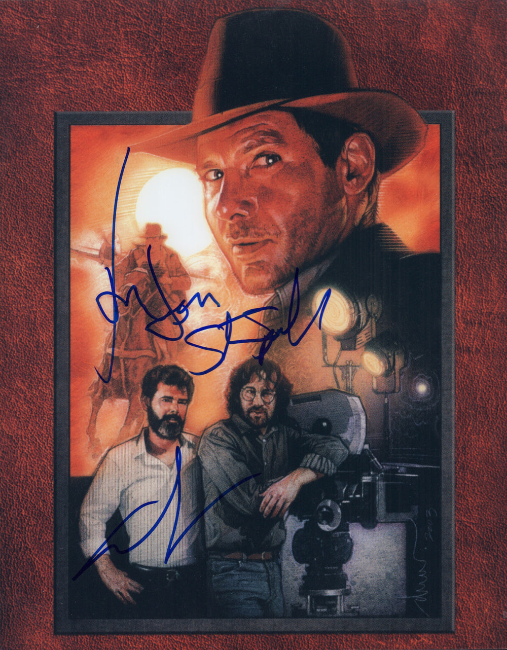 Harrison Ford, Steven Spielberg, & George Lucas Indiana Jones (K9) Signed 11x14 Photo