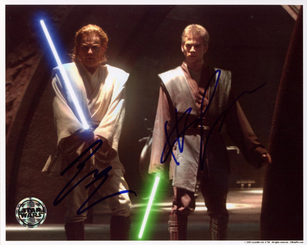 Ewan McGregor as Obi-Wan Kenobi & Hayden Christensen as Anakin Skywalker from Star Wars Episode II: Attack of the Clones (K9 + Official Pix) Signed 8x10 Photo