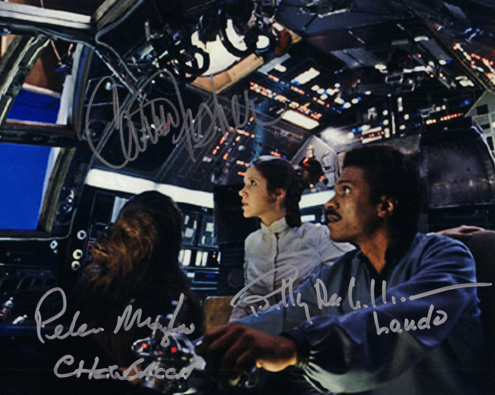 Carrie Fisher, Billy Dee Williams, & Peter Mayhew in Star Wars: The Empire Strikes Back Signed 8x10 Photo