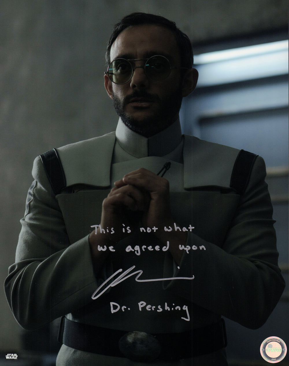 Omid Abtahi as Dr. Pershing in Star Wars: The Mandalorian (SWAU) Signed 11x14 Photo with Character Name & Quote