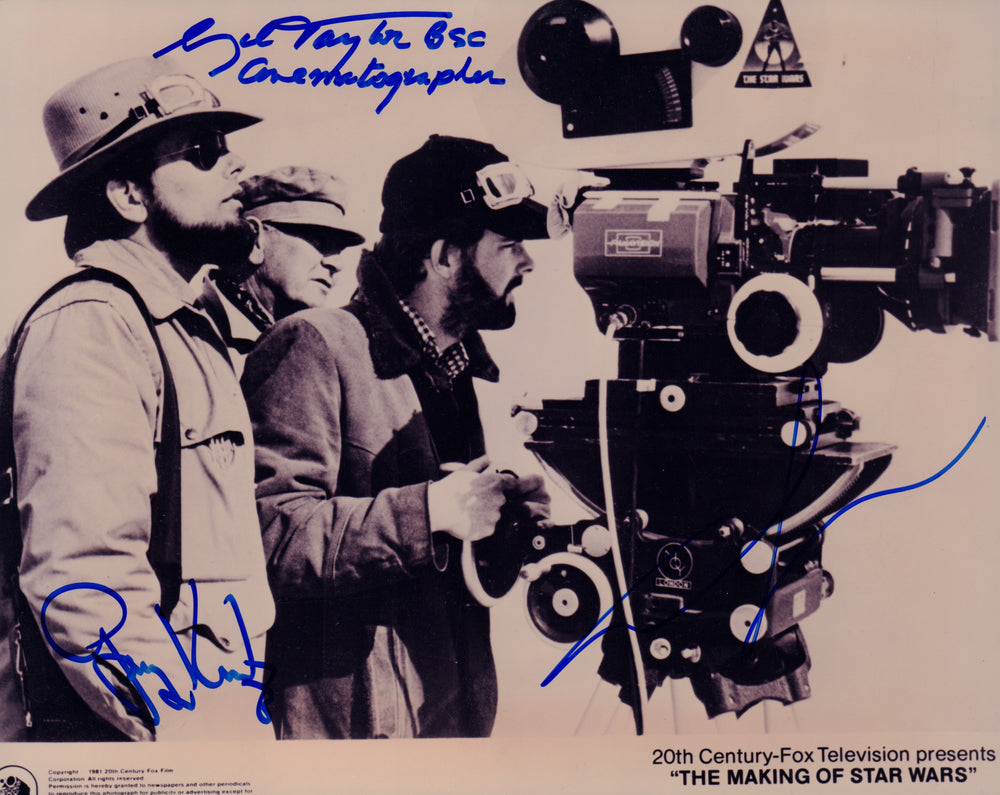 George Lucas Creator / Director of Star Wars, Cinematographer Gilbert Taylor, & Producer Gary Kurtz Signed 8x10 Photo