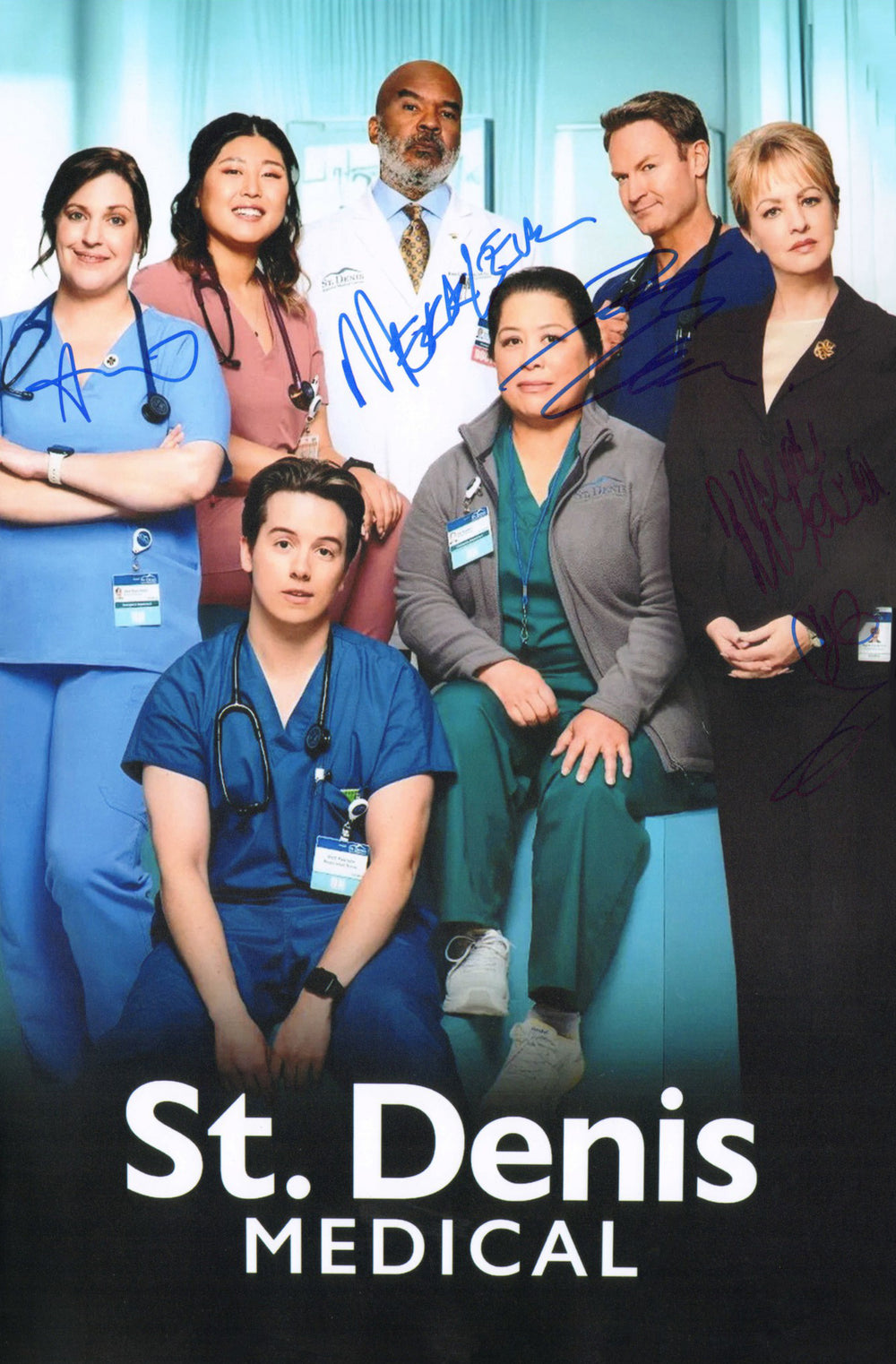 St. Denis Medical 11x17 Mini Poster Cast Signed by Allison Tolman, Mekki Leeper, Josh Lawson, & Wendi McLendon-Covey