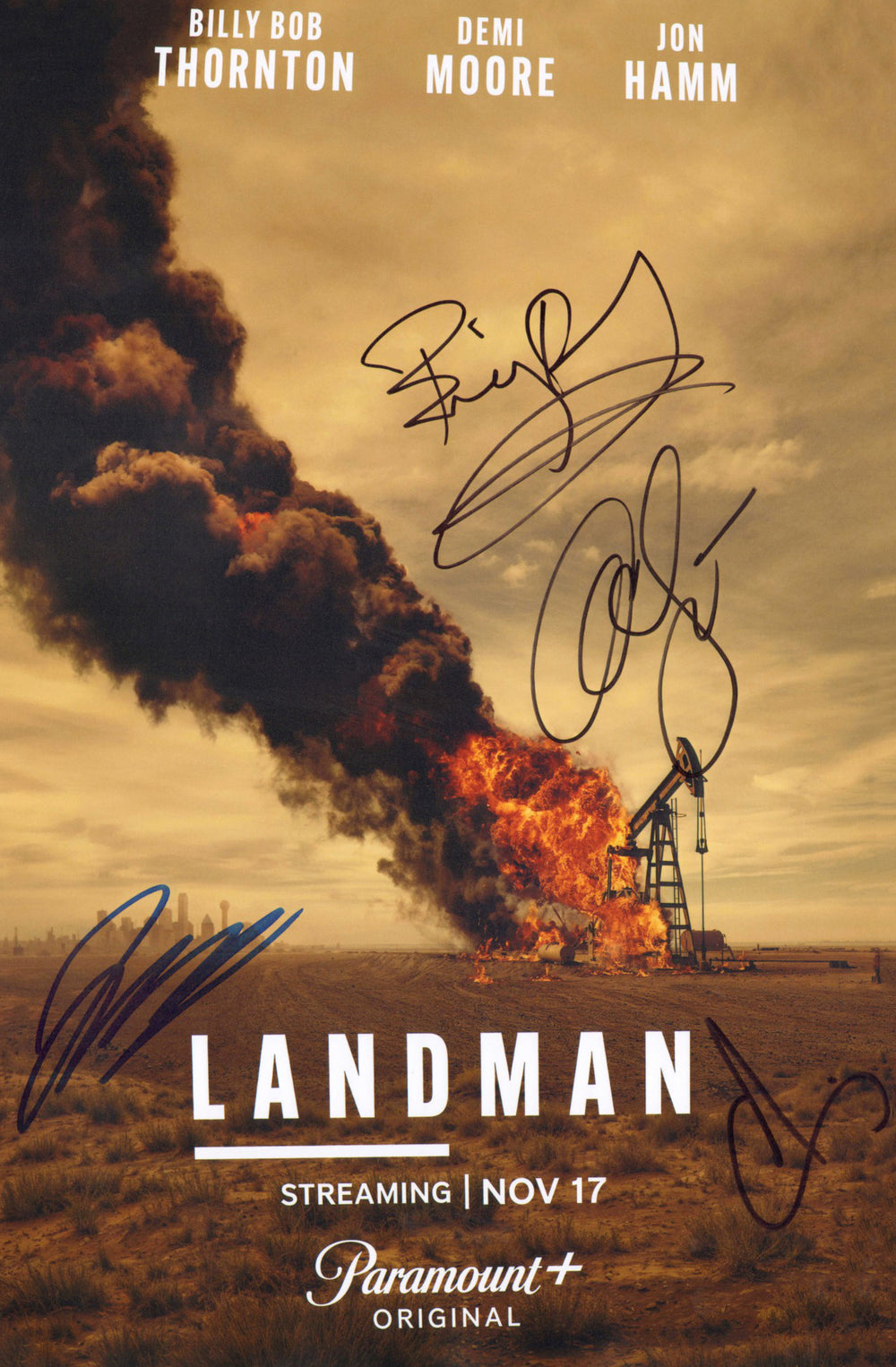 Landman 11x17 Mini Poster Cast Signed by Billy Bob Thornton, Ali Larter, Andy Garcia, & Jacob Lofland