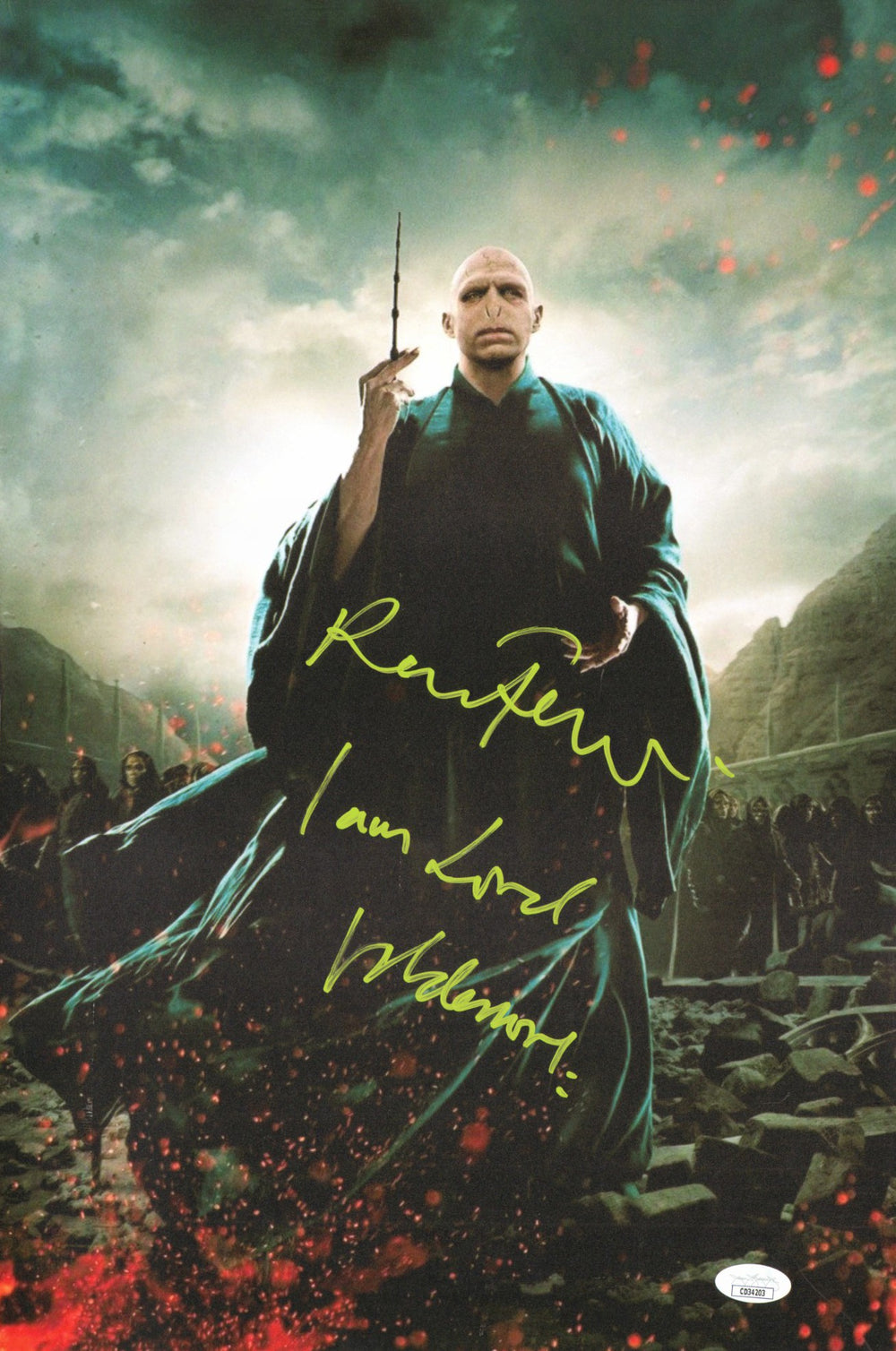 Ralph Fiennes as Lord Voldemort in Harry Potter & The Deathly Hallows Part 2 (JSA) Signed 12x18 Photo with Quote